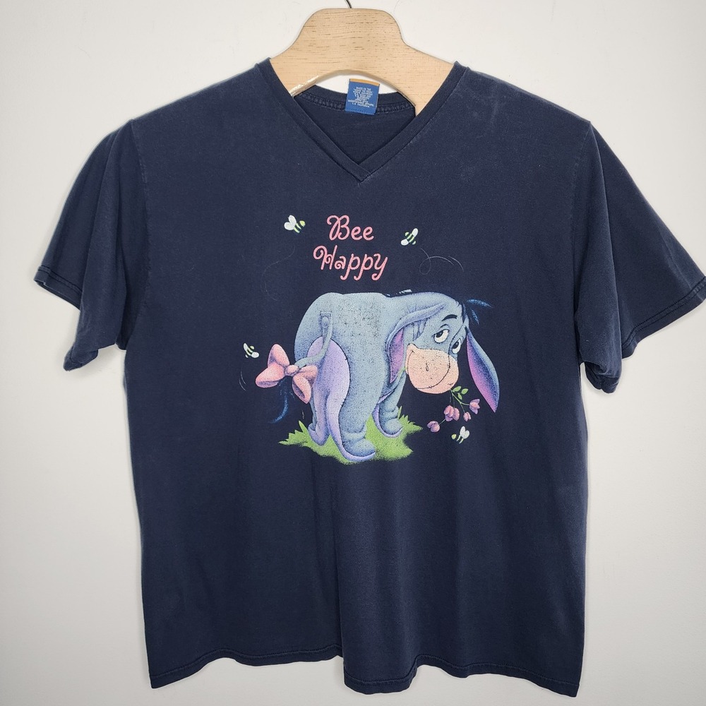 Vtg Disney Winnie The Pooh Eeyore Bee Happy T‎ Shirt Women's 2XL Navy Rare READ